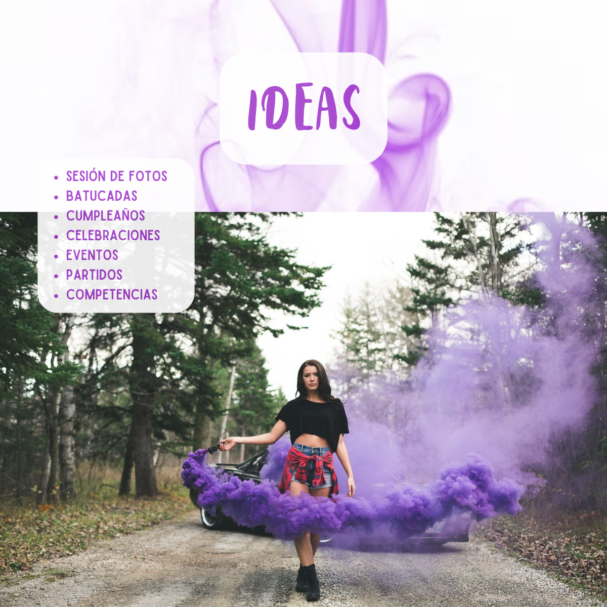 Vengala de humo celebración fiesta cumple sesion fotografica color morado 2pz.