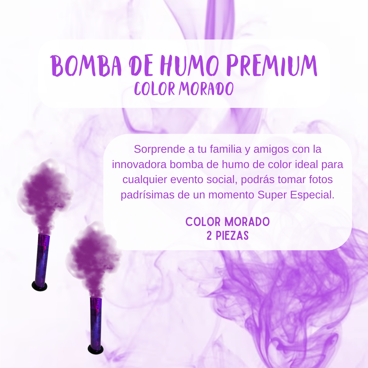 Vengala de humo celebración fiesta cumple sesion fotografica color morado 2pz.