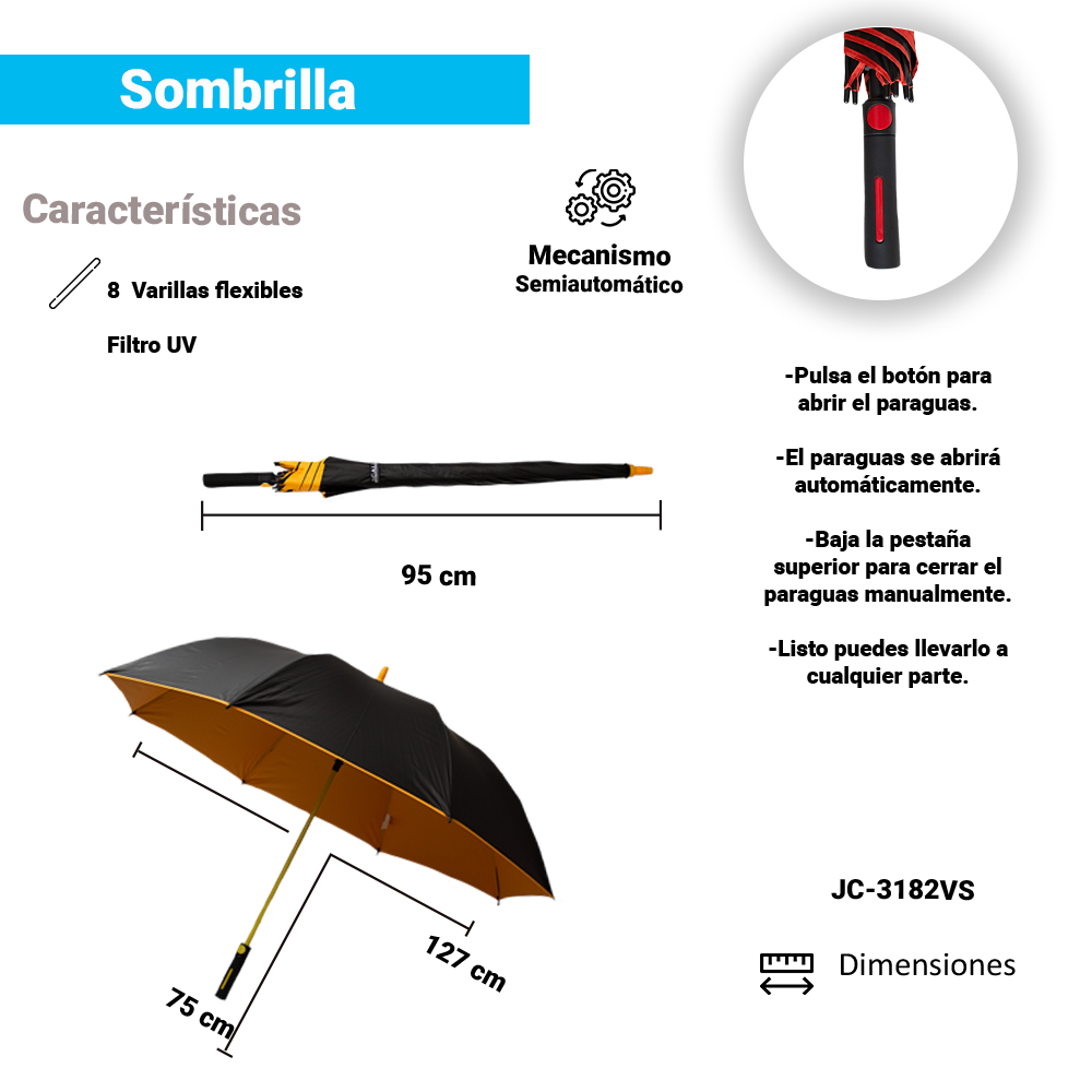 Paraguas de bolsillo Reforzado, Resistente a Vientos y Lluvias