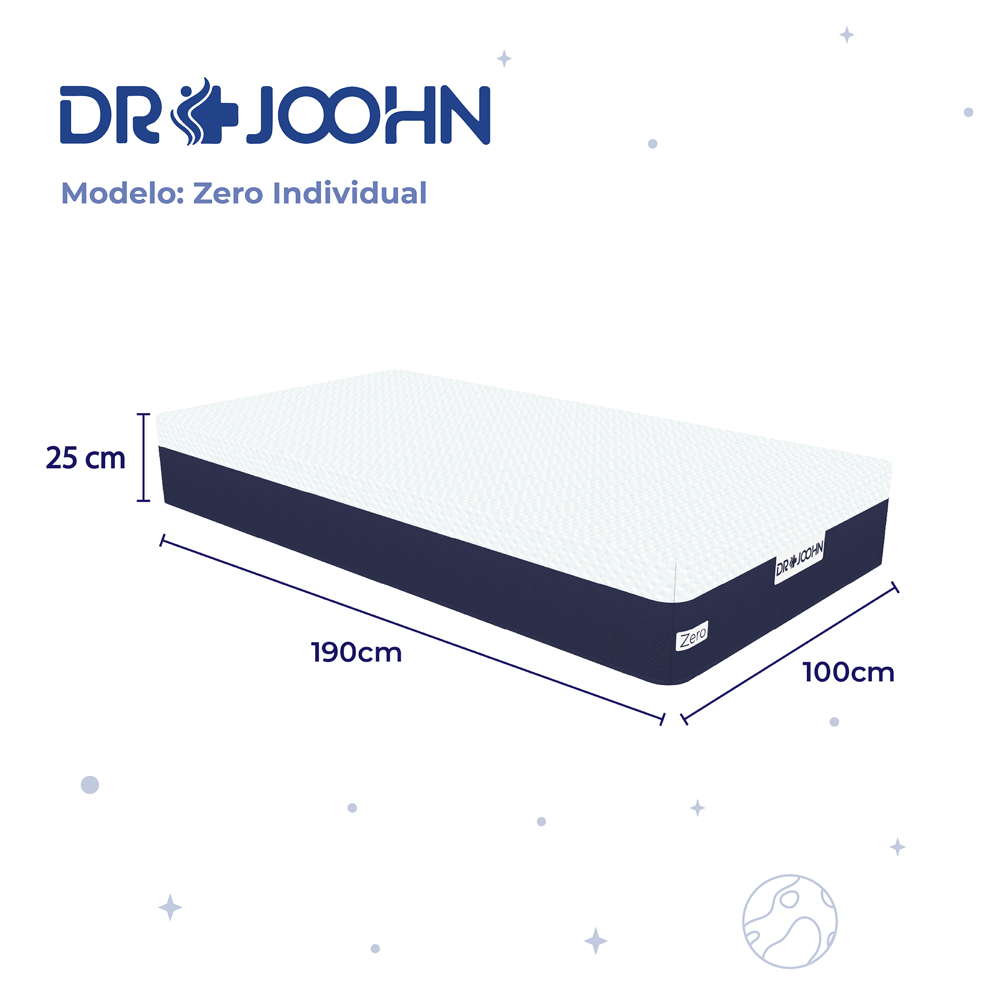DR JOOHN Colchón Zero Gravity | Individual | 25 cm | Frescura y Comodidad | 3 Capas de Espuma de Alta Densidad | Firme | Sanitized y CertiPUR-US.