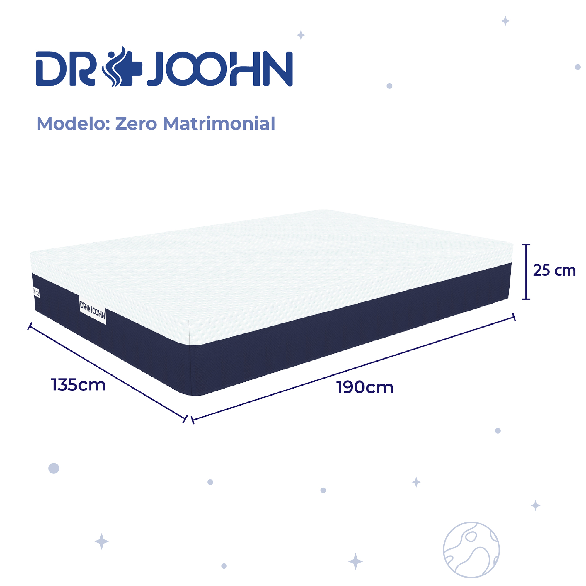 DR JOOHN Colchón Zero Gravity | Matrimonial | 25 cm | Frescura y Comodidad | 3 Capas de Espuma de Alta Densidad | Firme | Sanitized y CertiPUR-US.