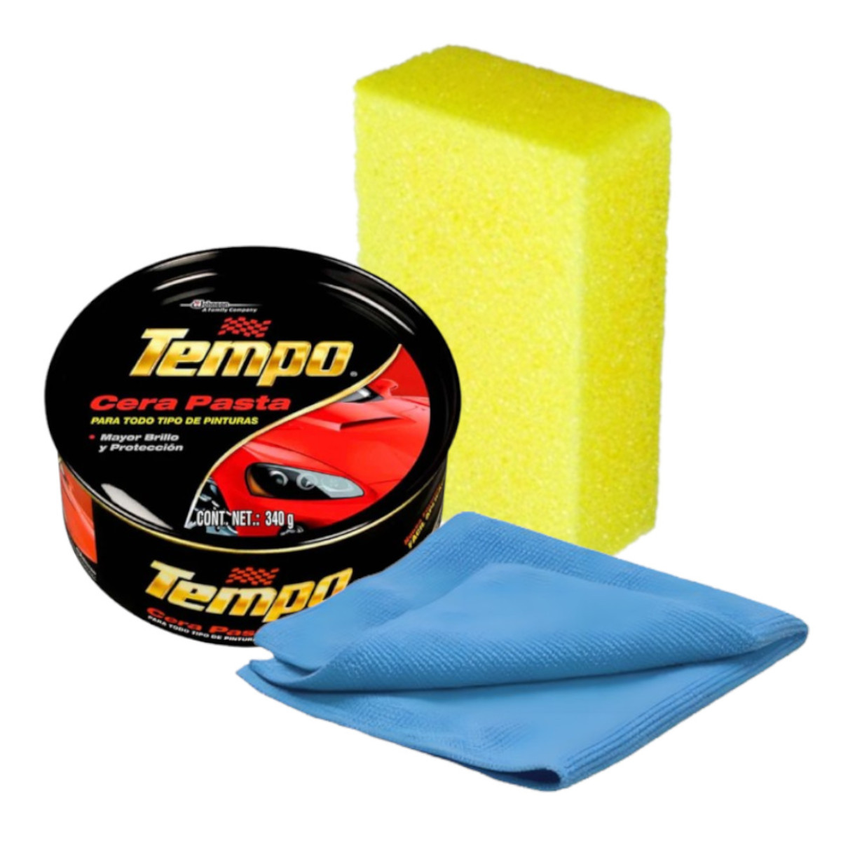 Cera Pasta Tempo todo tipo pinturas 340g + esponja + paño.