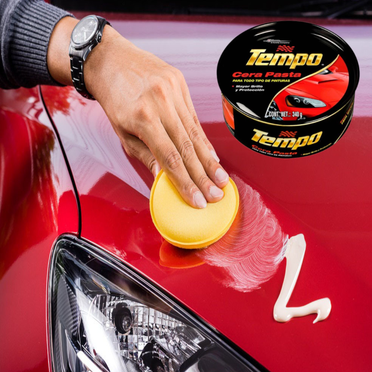 Cera Pasta Tempo todo tipo pinturas 340g + esponja + paño.
