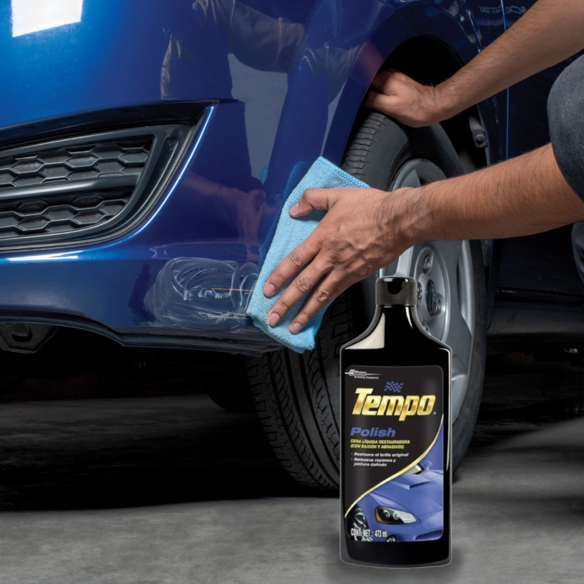 Cera pasta Tempo y cera líquida Polish + eponja y 2 paños.