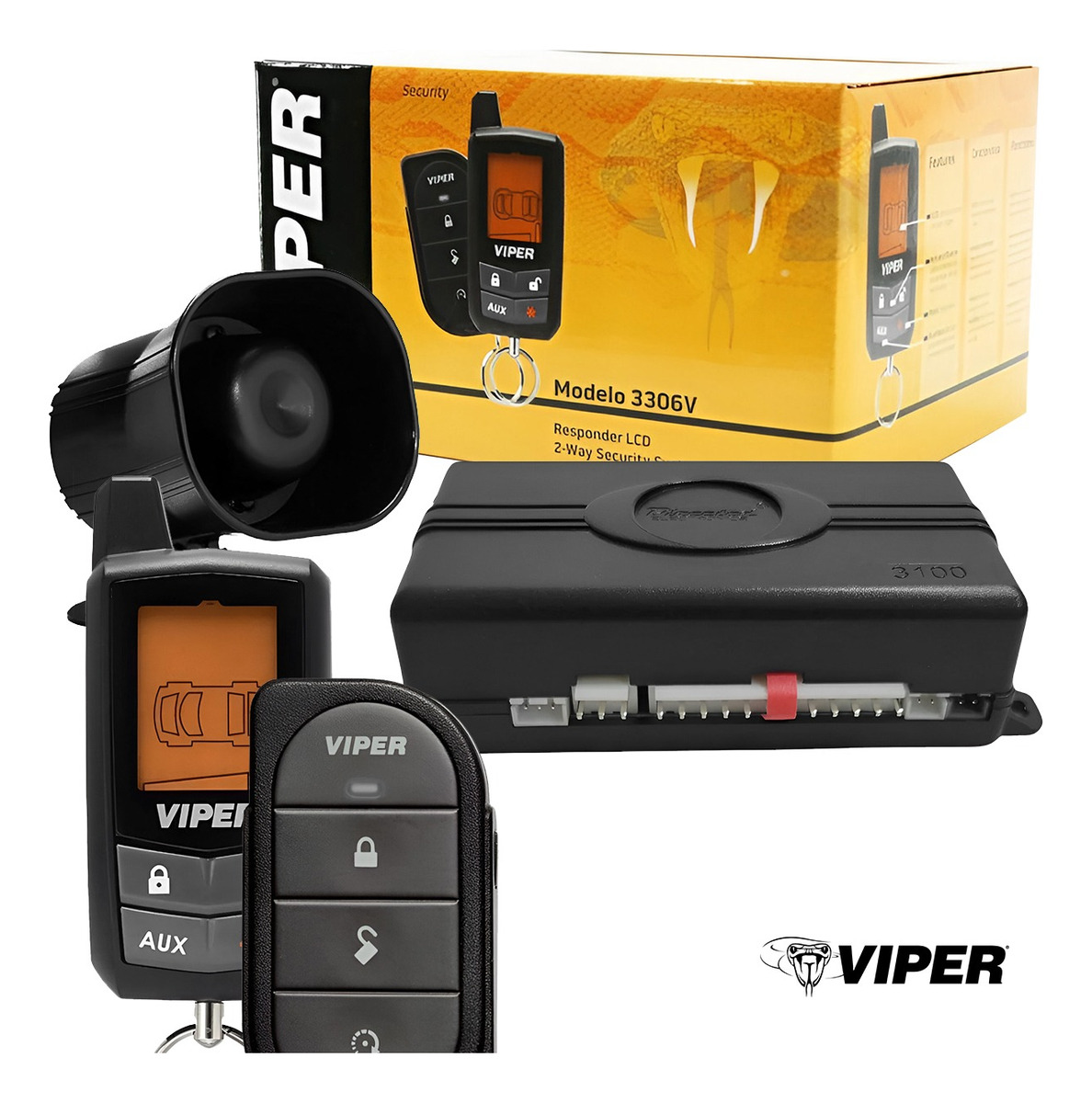 Alarma De Seguridad Viper 3306v 2 Vias Con Control Con Pantalla