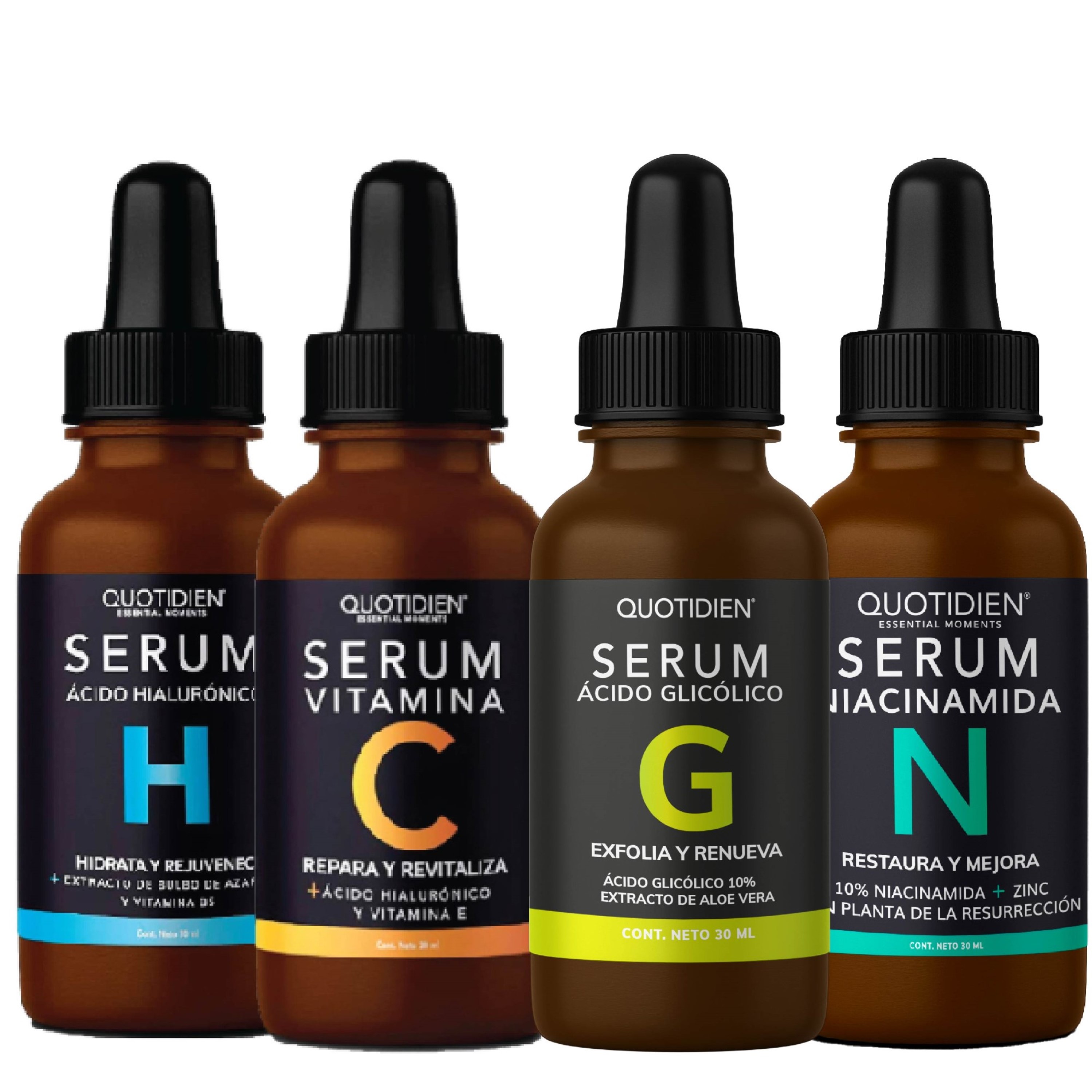 Kit Serum Vitamina C + Suero Acido Hialuronico + Niacinamida + Serum Ácido Glicólico Skin Care Hidratante Facial Quotidien