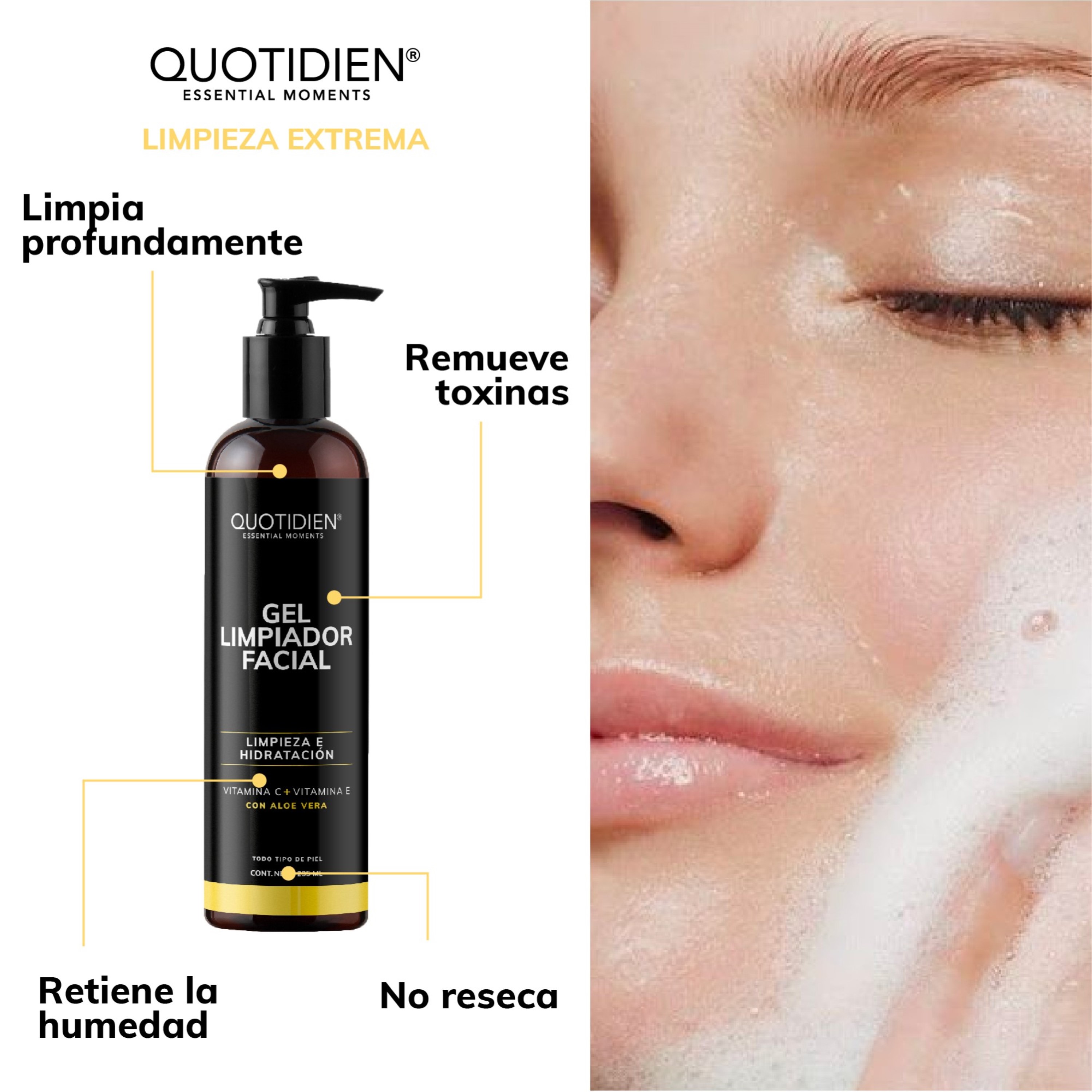 Kit Limpiador + Tónico + Serum Vitamina C + Serum Niacinamida + Suero Acido Hialuronico + Serum Acido Glicólico +  Gel Contorno de Ojos Skin Care Facial Quotidien