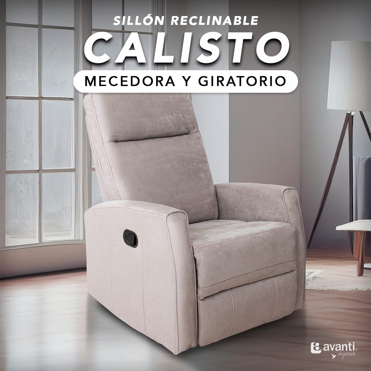Sillón Reclinable para Adultos Giratorio con Mecedora - con Tela Suave - Sistema Manual - Calisto