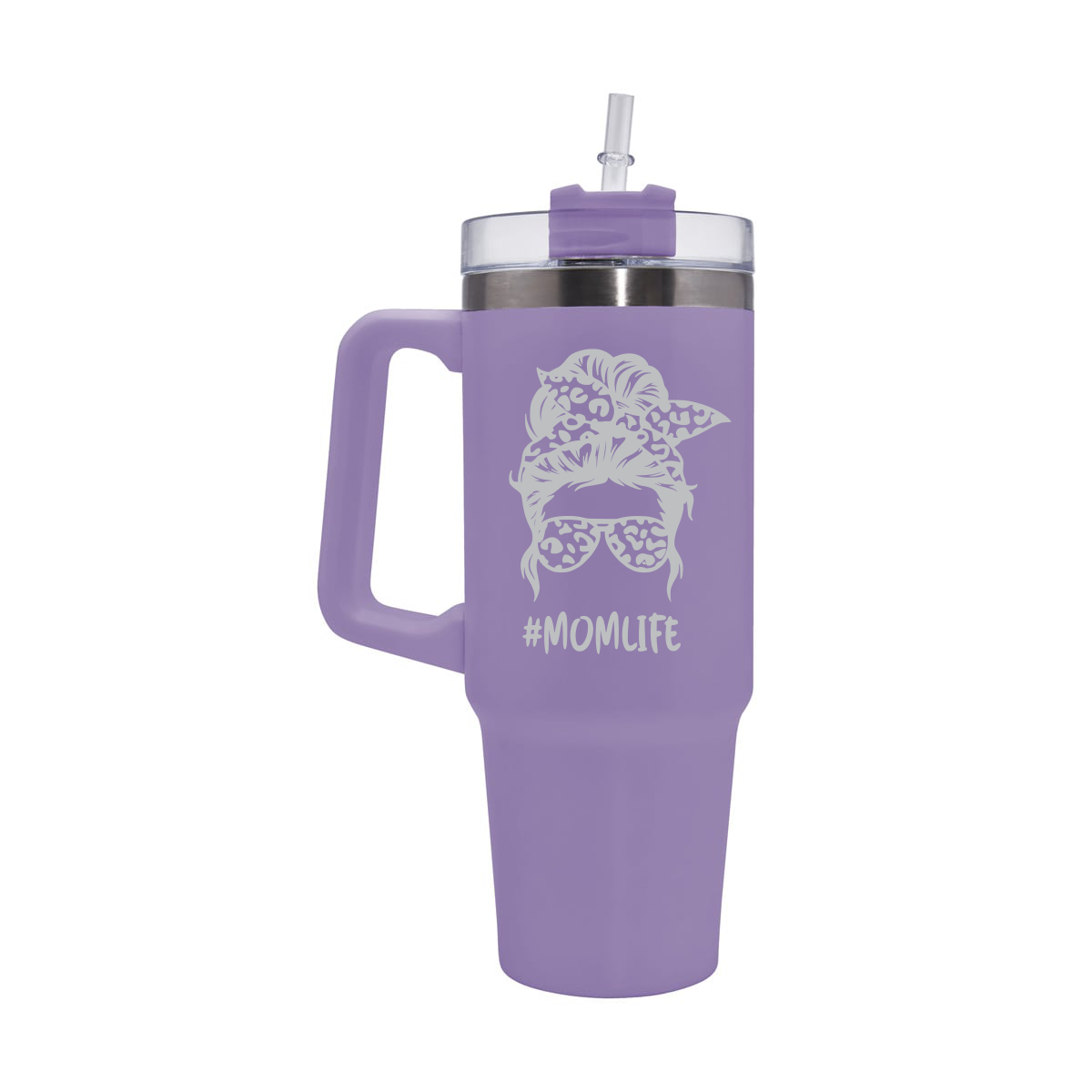 Vaso Termico Con Asa tipo Starbucks / Stanley 30oz Grabado Mom Life (Lila)