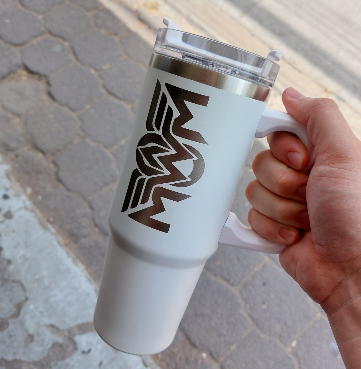 Vaso Termico Con Asa tipo Starbucks / Stanley 30oz Grabado Mom Life (Lila)