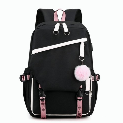 Mochila Kawaii Estilo Coreano Juvenil Moda Con Puerto Usb Rosa