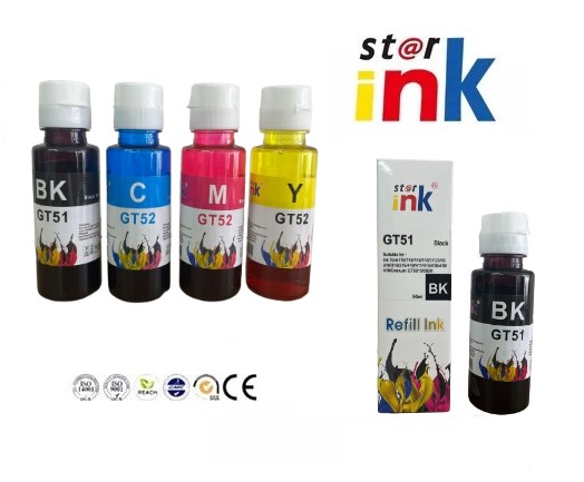 KIT de 4 Tintas HP GT51-GT52 Compatibles 90ml C/U Negro / Magenta / Cyan / Aamarilla Star Ink CALIDAD PREMIUM