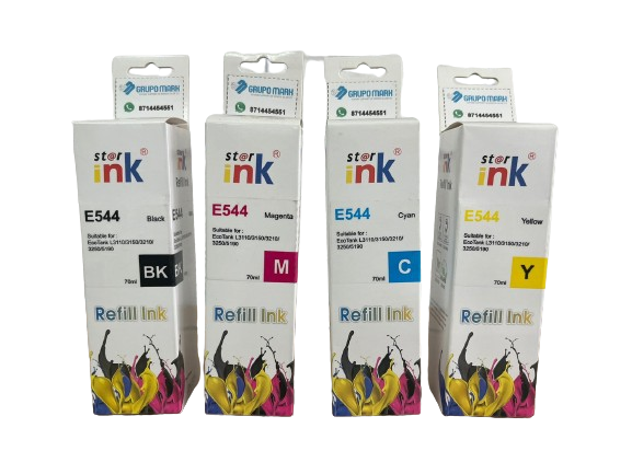 KIT de 4 Tintas Epson T544 Compatibles 70ml C/U Negro / Magenta / Cyan / Aamarilla Star Ink CALIDAD PREMIUM