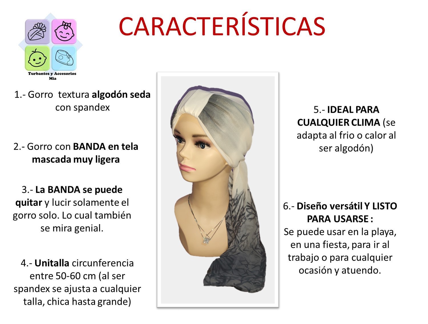 Set de 10 Turbantes Gorro Mujer Elegantes Oncológicos con Accesorios en Mascada TYAMIA - mayoreo