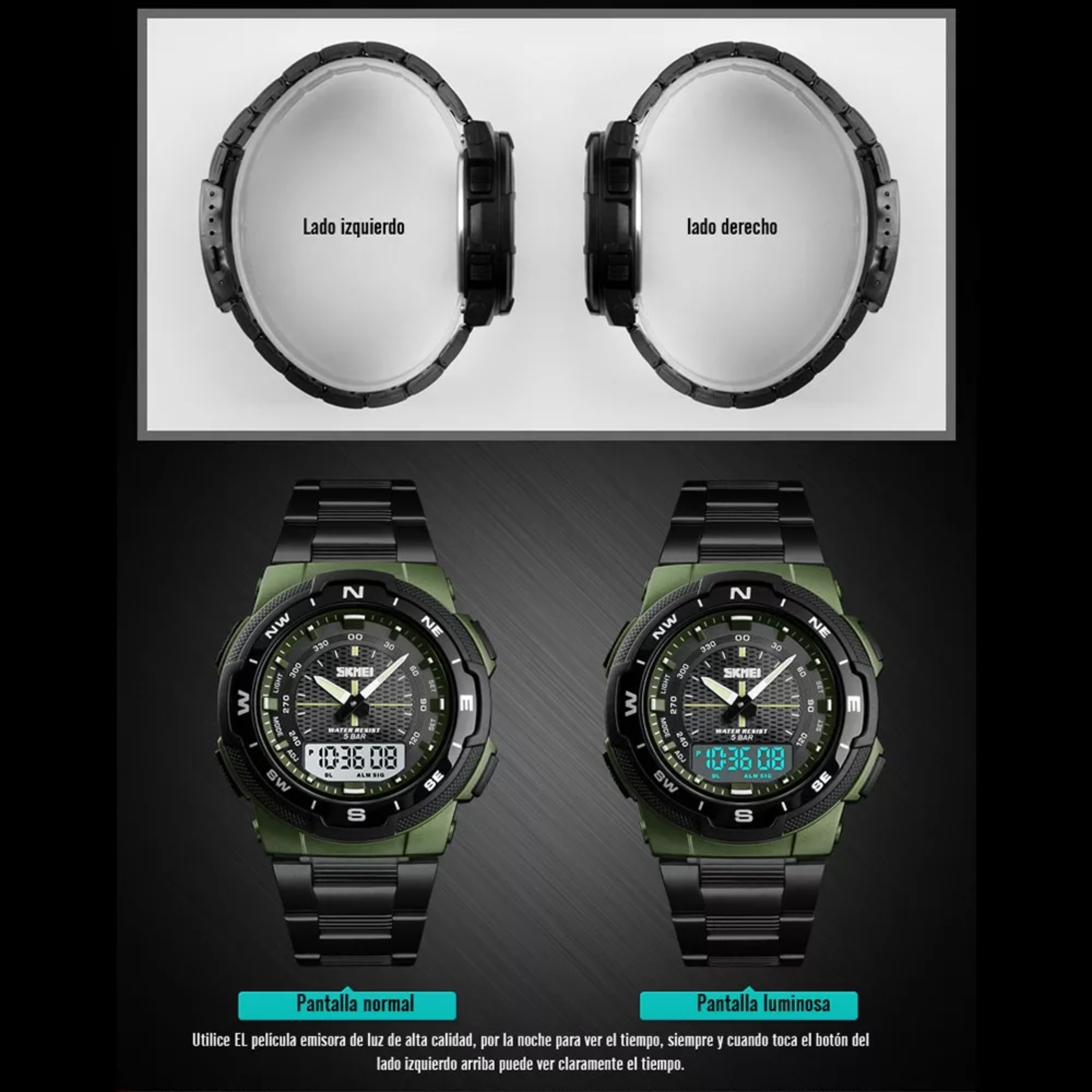 Reloj de pulsera Skmei 1370 de cuerpo color dorado, analógico-digital, para hombre