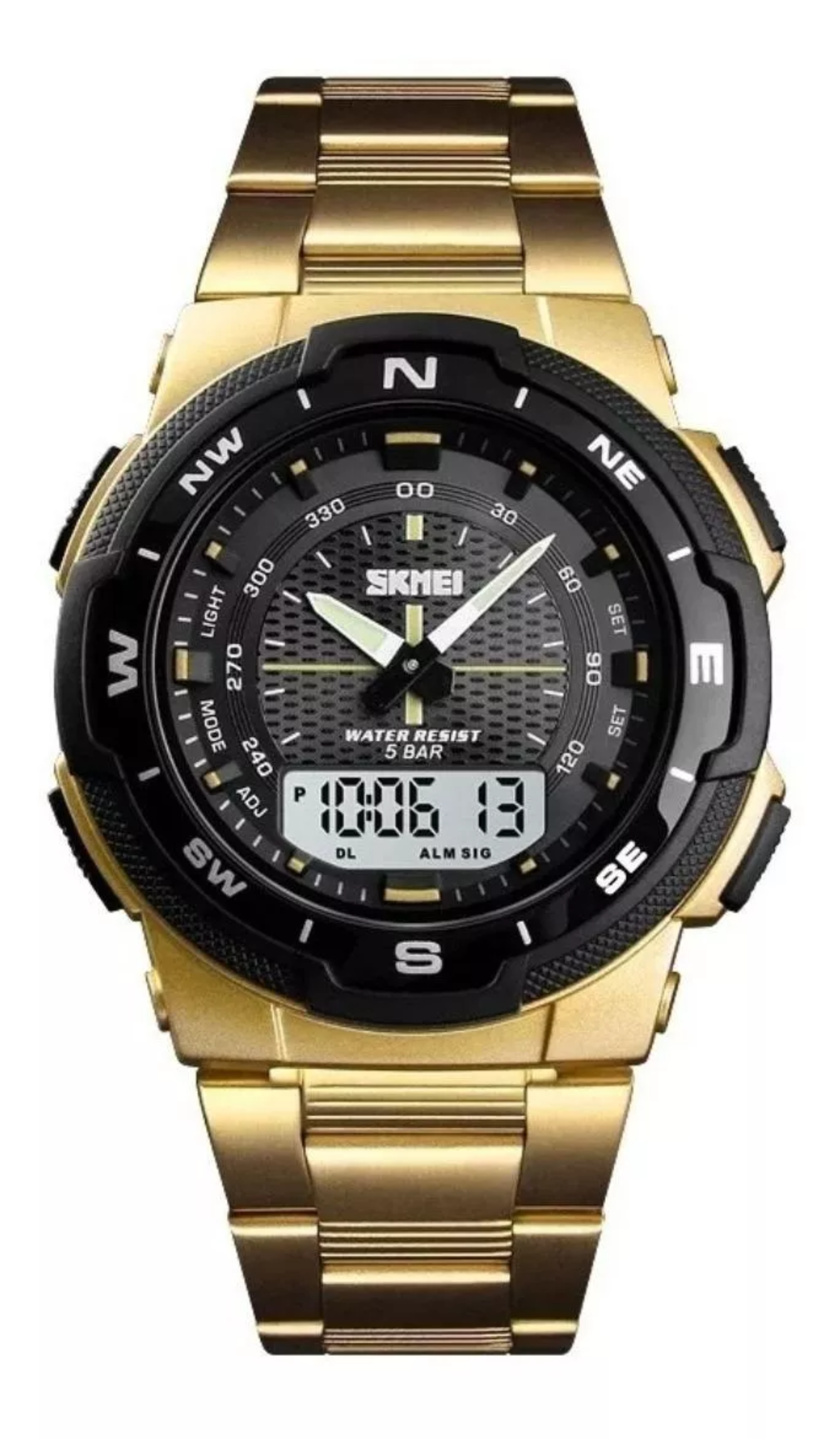 Reloj de pulsera Skmei 1370 de cuerpo color dorado, analógico-digital, para hombre