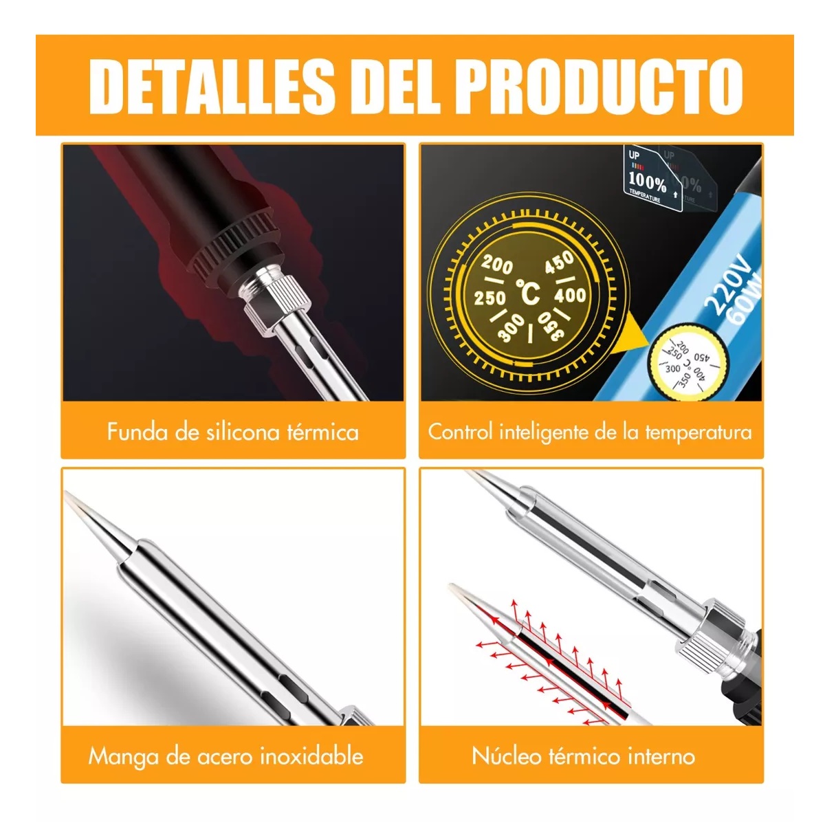 Kit Del Soldador, 60w Temperatura Ajustable, Puntas, Soporte