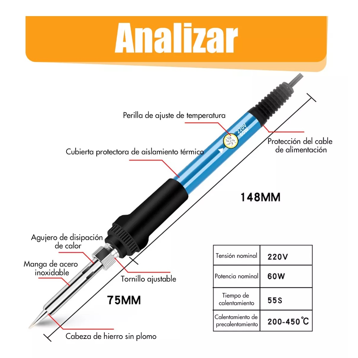 Kit Del Soldador, 60w Temperatura Ajustable, Puntas, Soporte