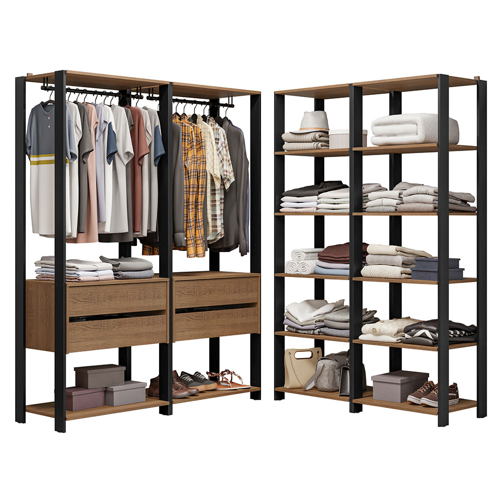 Ropero Closet Modular Valencia 4 Cajones 358cm Rústico/Negro Madesa 03.