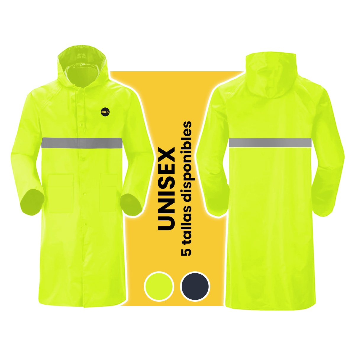Impermeable gabardina largo para lluvias ligero premium unisex hombre mujer con reflejantes rainwear talla Extra Grande
