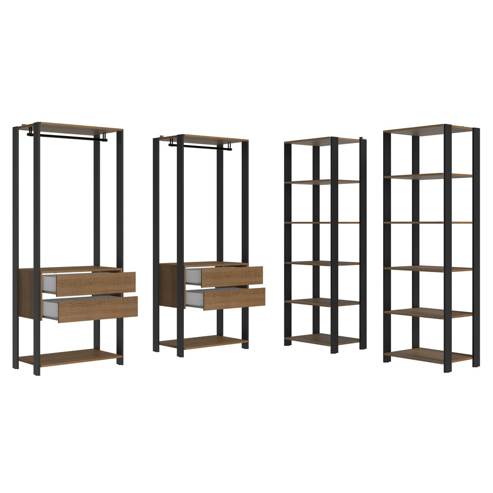 Ropero Closet Modular Valencia 4 Cajones 358cm Rústico/Negro Madesa 03.