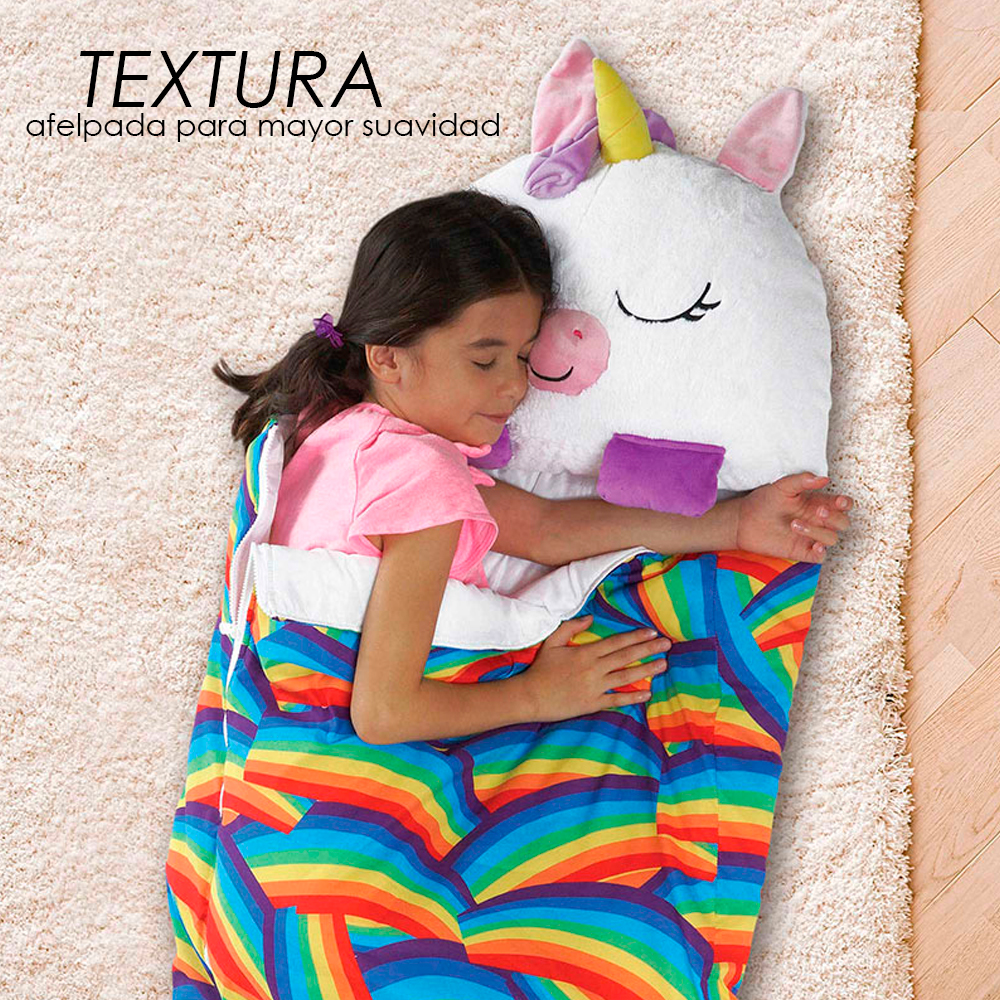 Ilios Innova Saco para Dormir Plegable y Almohada para niños 140 x 60 cm Divertido Saco de Dibujos Animados sensación Suave, Sleeping bag infantil. 