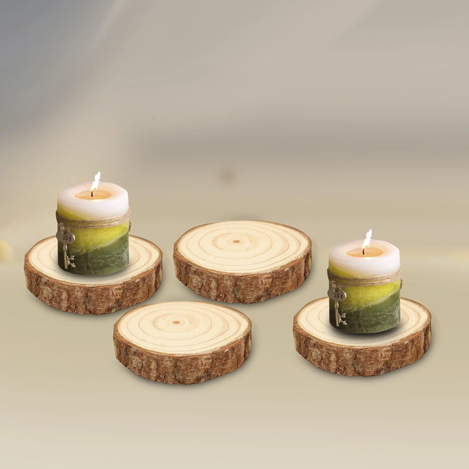 12 Rodajas De Madera Rústica Natural Portavelas Decoración