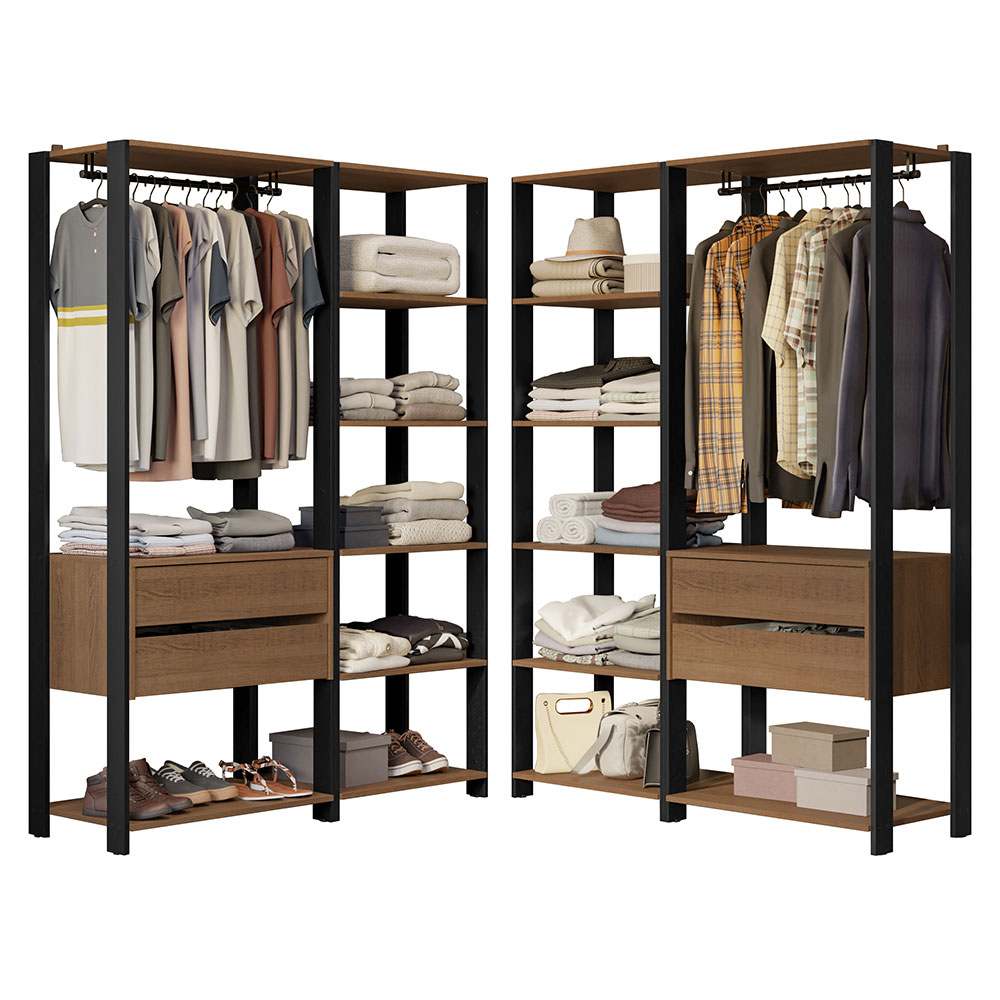 Ropero Closet Modular Valencia 4 Cajones 358cm Rústico/Negro Madesa 04.