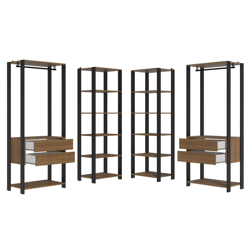 Ropero Closet Modular Valencia 4 Cajones 358cm Rústico/Negro Madesa 04.