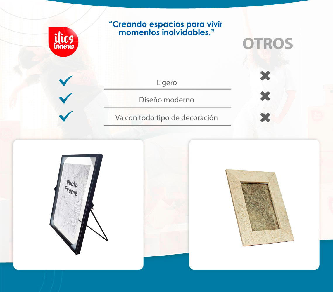 Ilios Innova Marco de fotos 22.5x17.5 centímetros para fotografías de 5x7 pulgadas. Portarretratos flotante metálico.