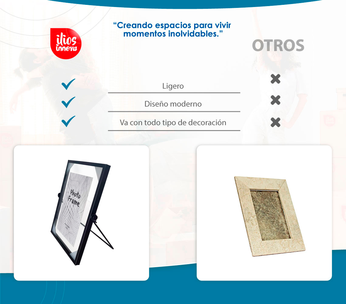 Ilios Innova Marco de fotos 15x20 centímetros para fotografías de 4x6 pulgadas. Portarretratos flotante metálico.