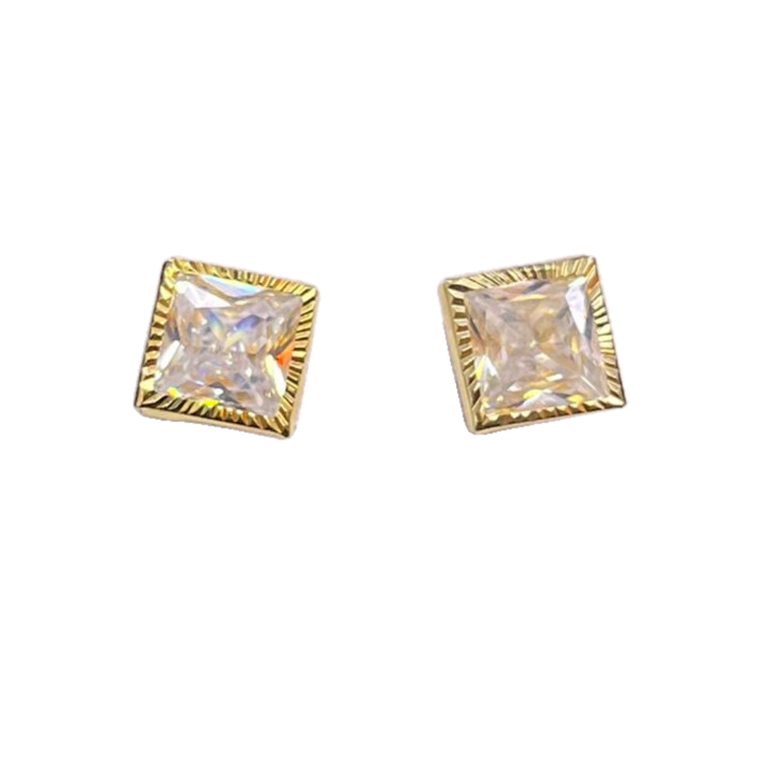 Broquel Oro 10k Con Zirconia Cuadrado