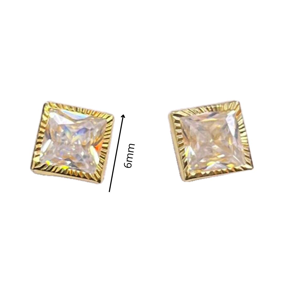 Broquel Oro 10k Con Zirconia Cuadrado