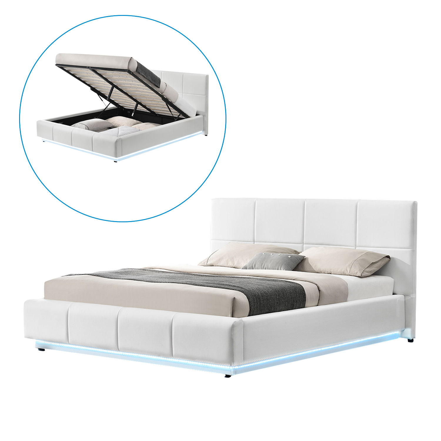 Base King Size Moderno Luz LED y Almacenamiento Bossa Kane.