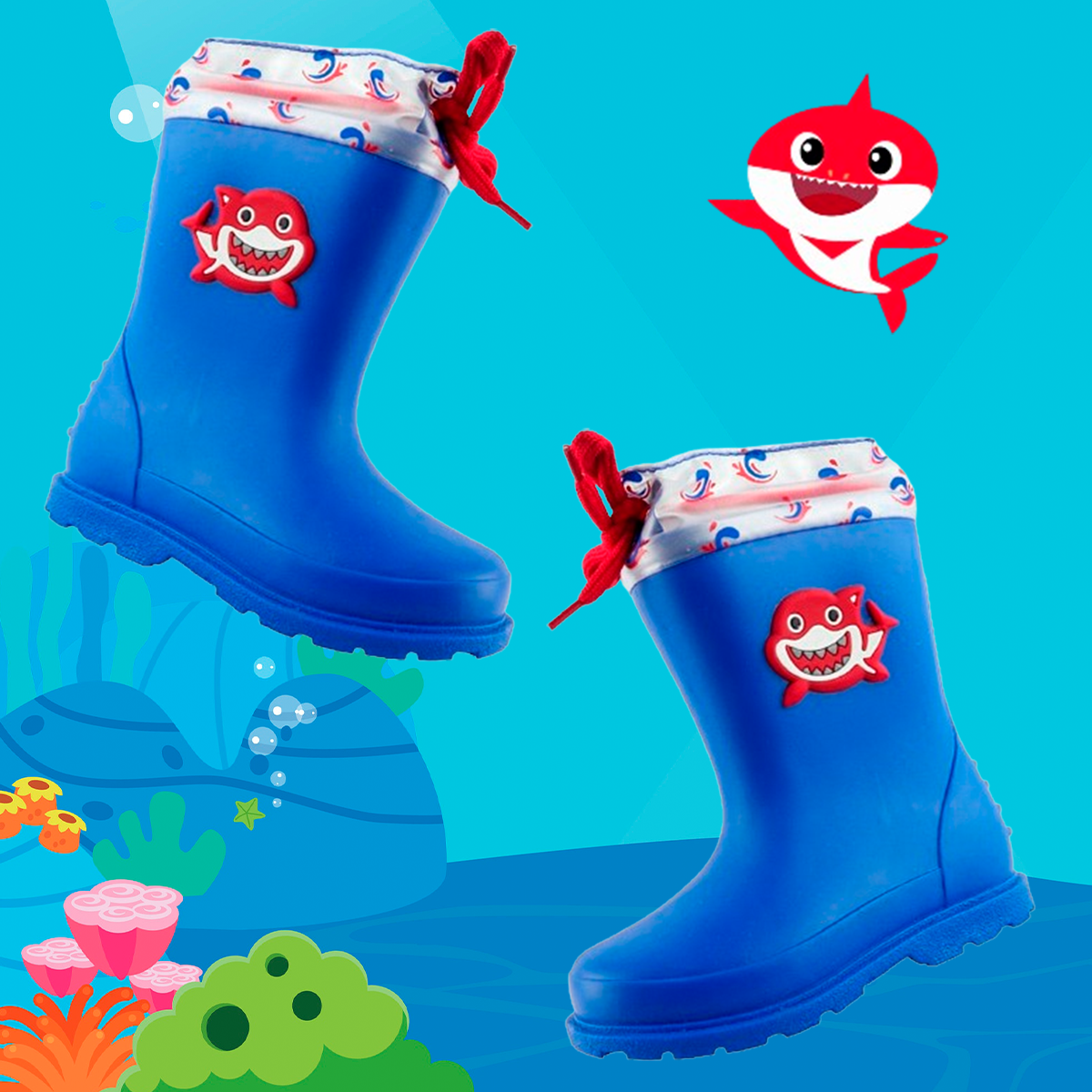 Botas Niño Lluvia Impermeables Ajustable Cómodas Tiburón Shark 614-r