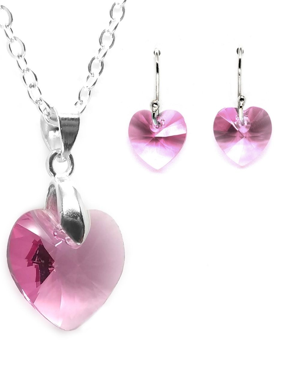 Collar y aretes color Rosa Zvezda de plata .925 corte Heart