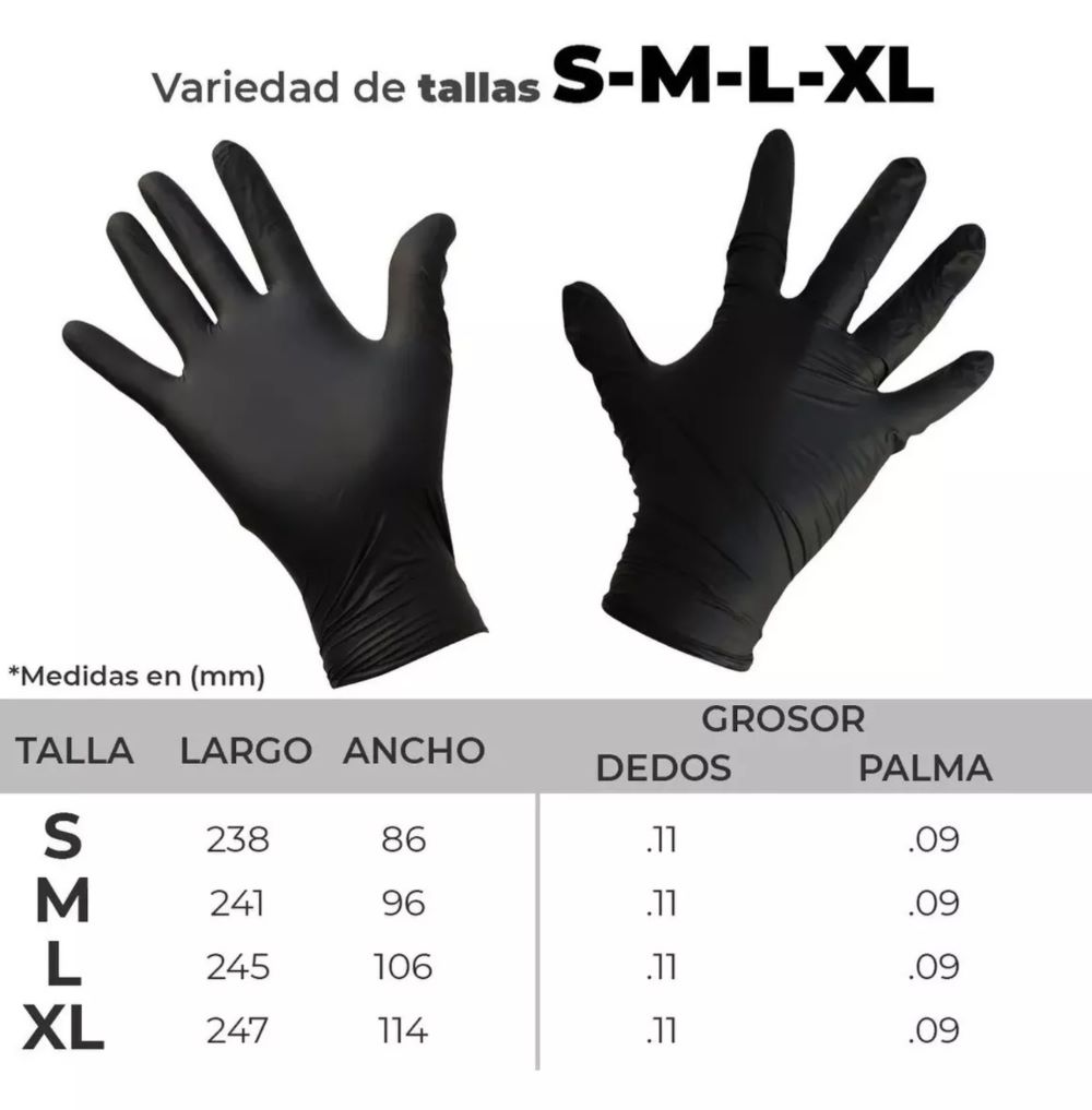 Guante de Nitrilo Negro, Marca Bluzen, paquete con 100 piezas TALLA L, Guante Multiusos, Guante Desechable
