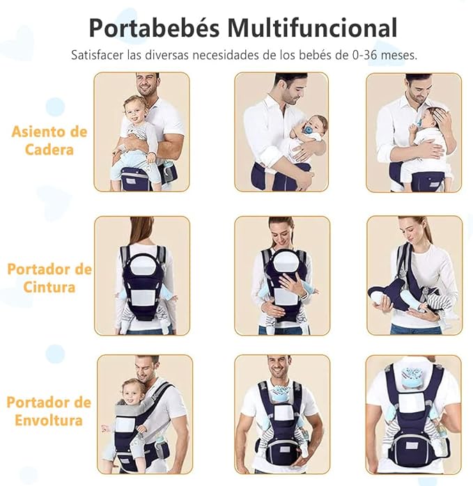 A EASYTAO Mochila Portabebe, Canguro Bebé Ergonomico para Niños de 0 a 36 Meses(Hasta 30 kg), Porta Bebé Portátil, Algodón Ligero y Transpirable, Ajustable a Varias Posiciones (Azul Oscuro)