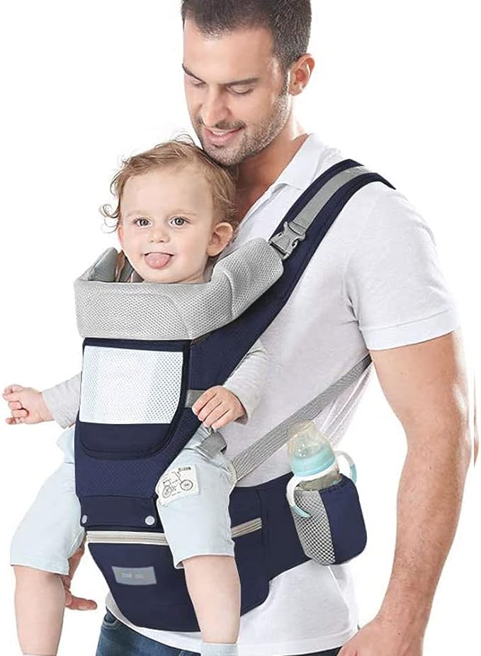 A EASYTAO Mochila Portabebe, Canguro Bebé Ergonomico para Niños de 0 a 36 Meses(Hasta 30 kg), Porta Bebé Portátil, Algodón Ligero y Transpirable, Ajustable a Varias Posiciones (Azul Oscuro)