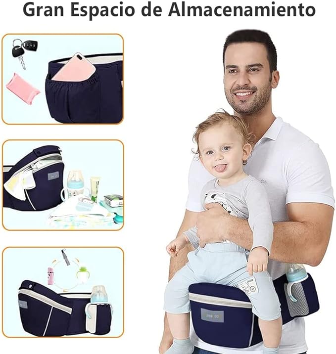 A EASYTAO Mochila Portabebe, Canguro Bebé Ergonomico para Niños de 0 a 36 Meses(Hasta 30 kg), Porta Bebé Portátil, Algodón Ligero y Transpirable, Ajustable a Varias Posiciones (Azul Oscuro)