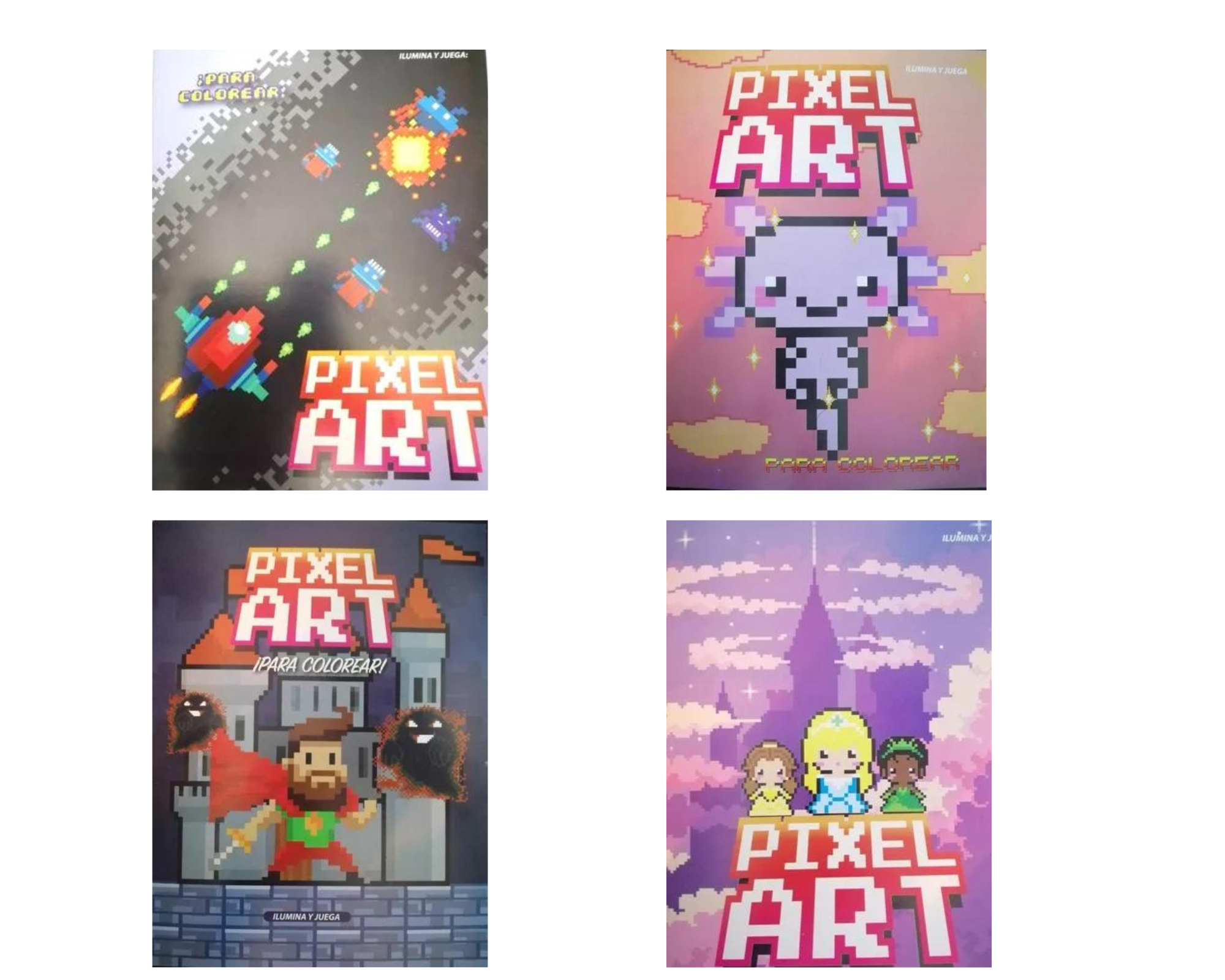 4 Libros Para Colorear Iluminar Arte Pixelado Pixel Niños