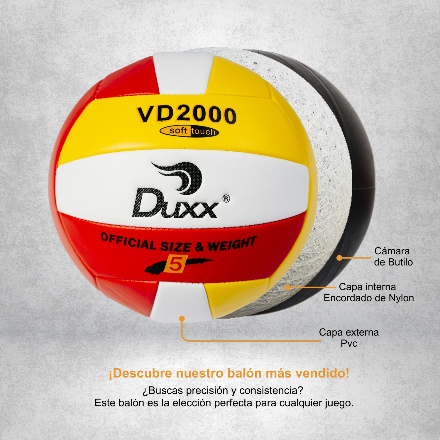 Duxx Balón de Voley Ball PVC #5 AMA/BCO/ROJO