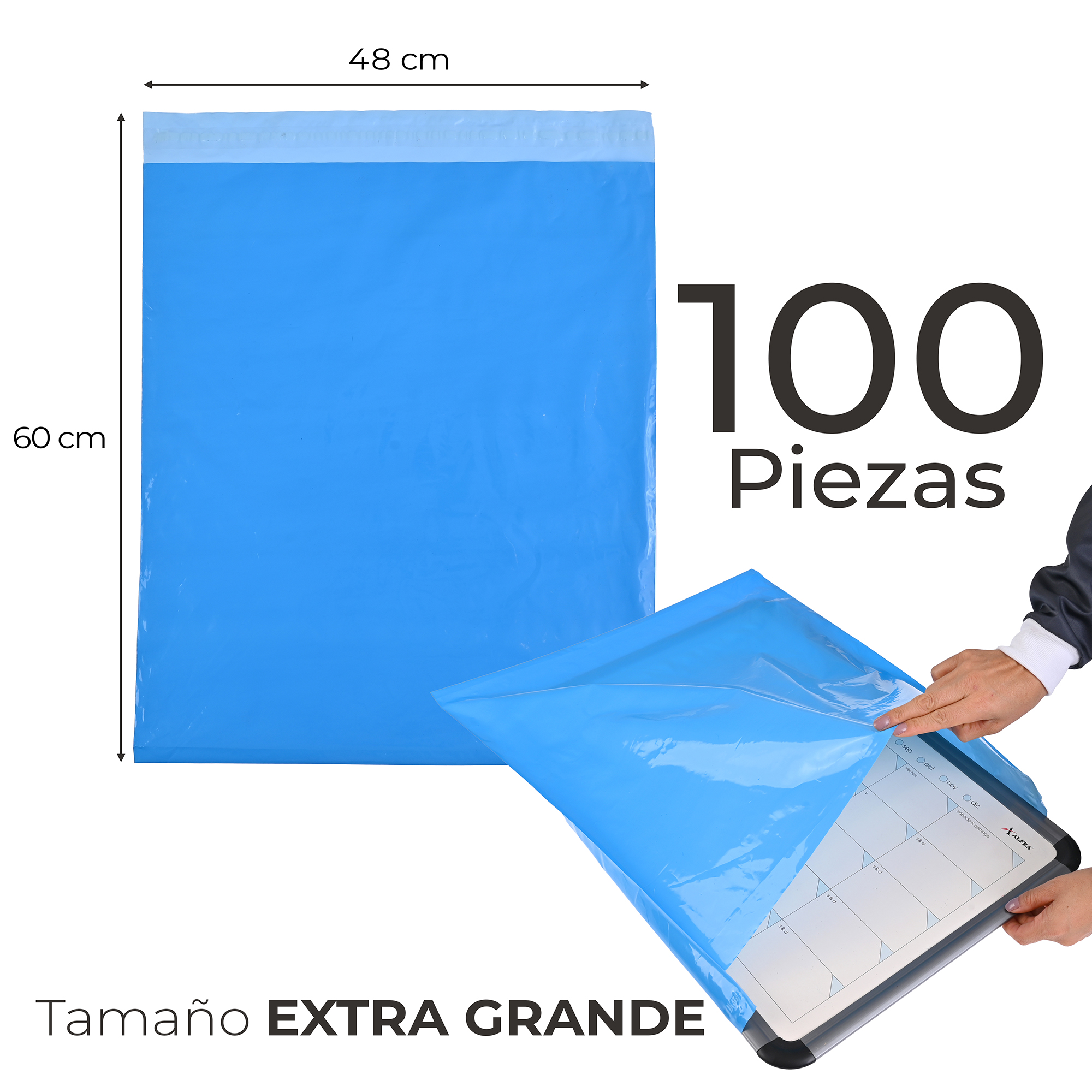 Paquete de 100 Piezas Bolsa Sobre Para Paquetería 48 X 60 Cm Tamaño EXTRA GRANDE Envíos E-Commerce, Mensajería, Adhesivo, Poly Plástico Resistente, Impermeable MOD:A021