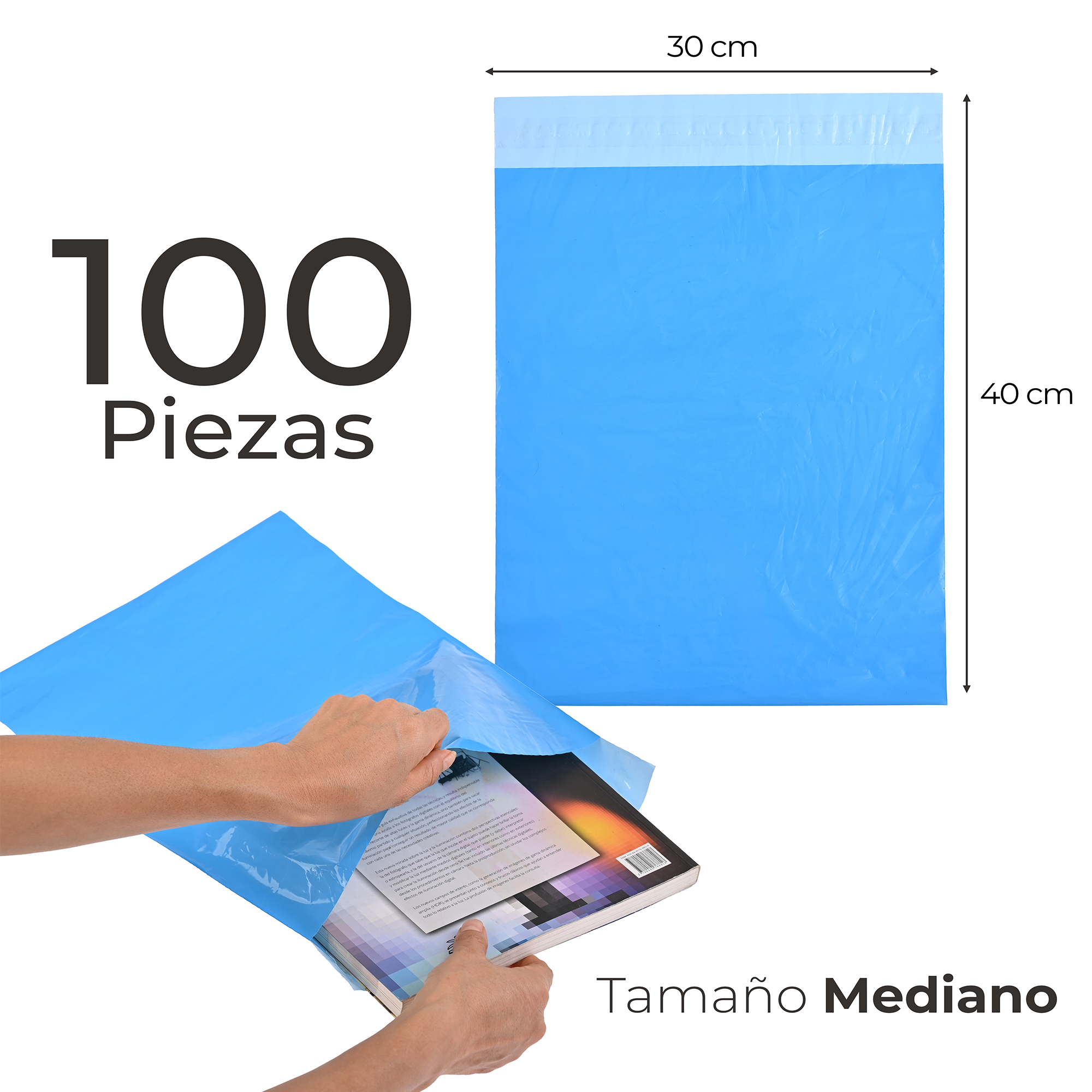 Paquete de 100 Piezas Bolsa Sobre Para Paquetería 30 X 40 Cm Tamaño MEDIANO Envíos E-Commerce, Mensajería, Adhesivo, Poly Plástico Resistente, Impermeable MOD:A023