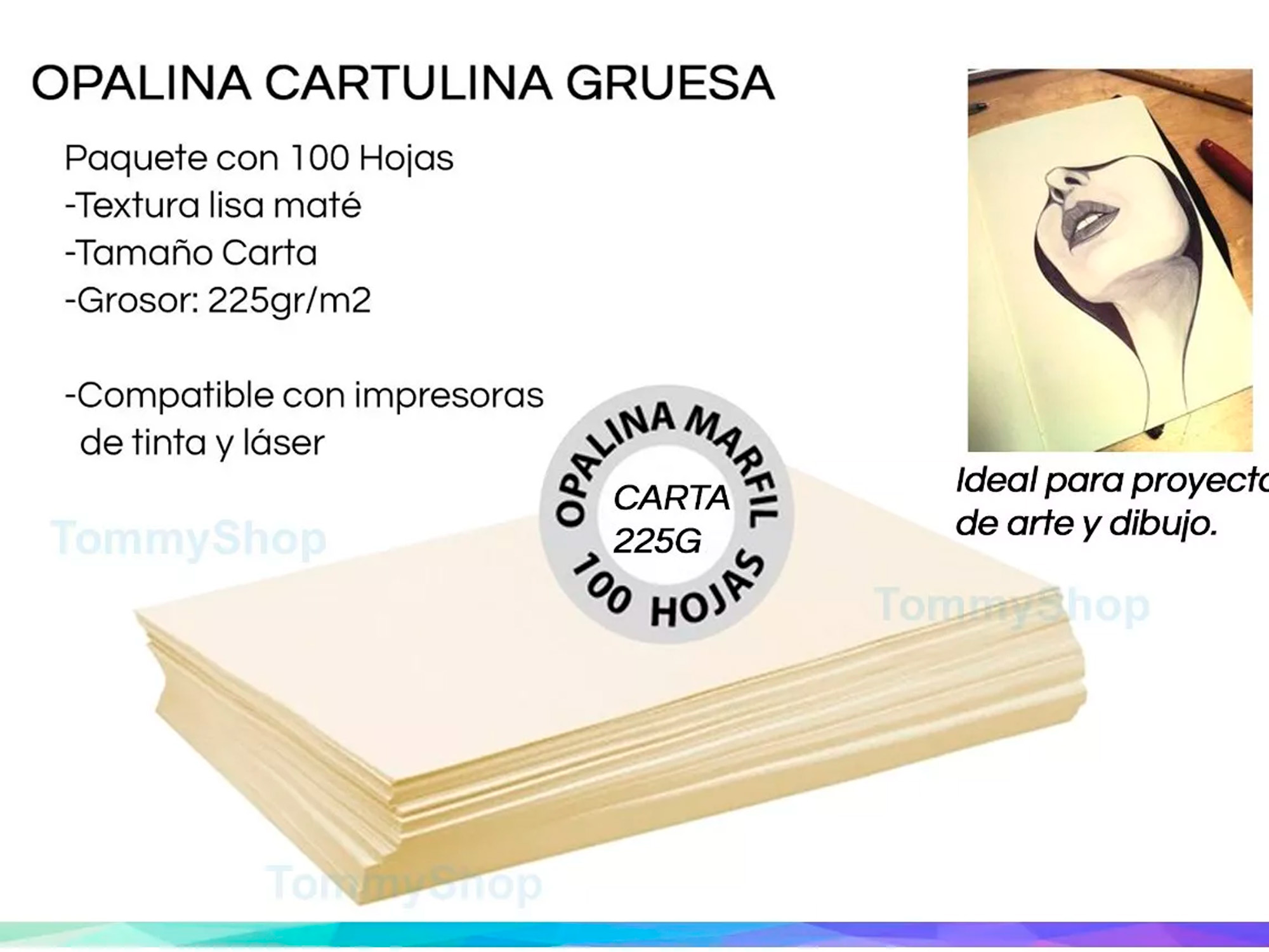 Opalina 100 Hojas Bond T Carta Marfil Papel Impresor