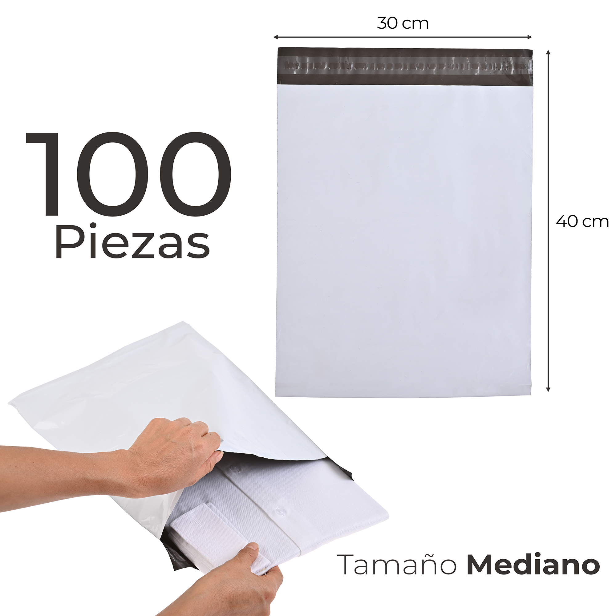 Paquete de 100 Piezas Bolsa Sobre Para Paquetería 30 X 40 Cm Tamaño MEDIANO  Envíos E-Commerce, Mensajería, Adhesivo, Poly Plástico Resistente, Impermeable MOD:A023