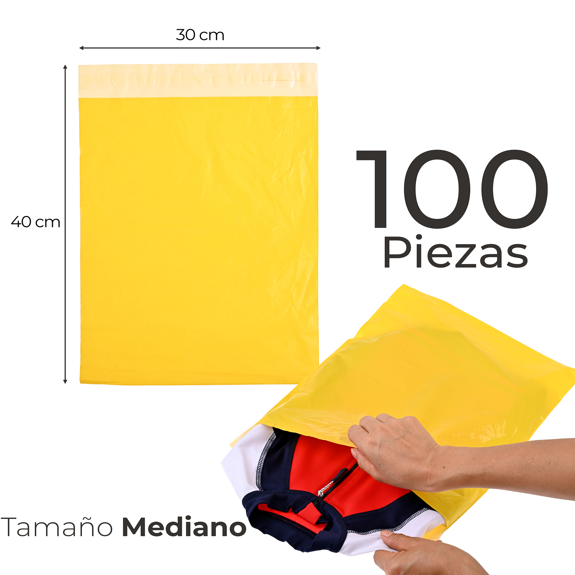 Paquete de 100 Piezas Bolsa Sobre Para Paquetería 30 X 40 Cm Tamaño MEDIANO  Envíos E-Commerce, Mensajería, Adhesivo, Poly Plástico Resistente, Impermeable MOD:A023