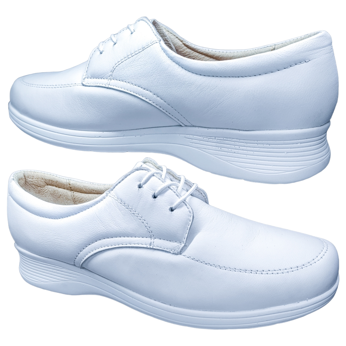 Zapato Enfermería Clínico Hotelero Cómodo Piel Blanco BE70-3.