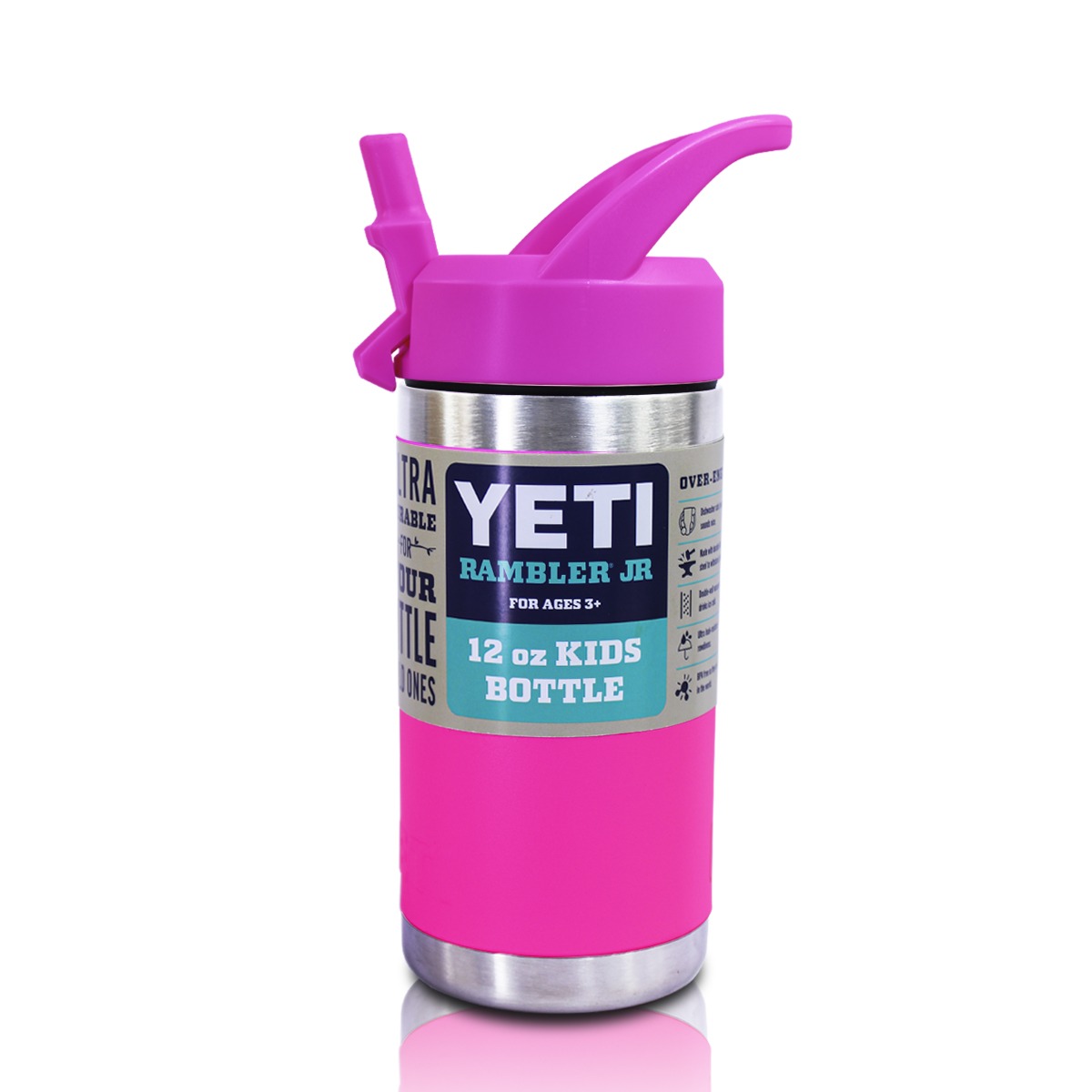 Yeti Termo Kids 12 Oz Vaso Fucsia De Acero Inoxidable Antiderrames Con Popote En La Tapa