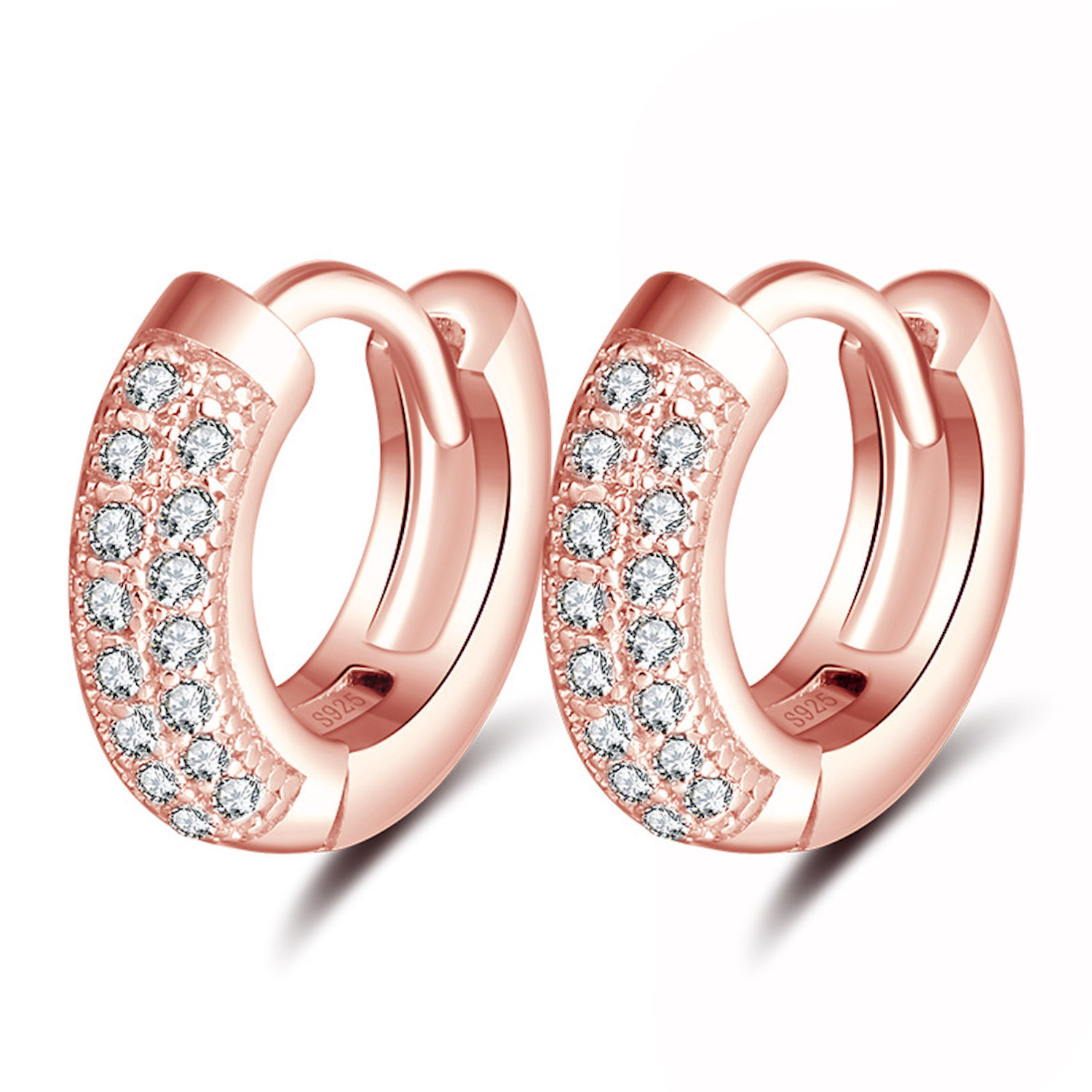 Aretes Plata 925 Oro Rosa 18k Arracadas Zirconias 10mm.